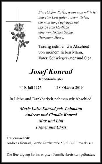 Anzeige von Josef Konrad von Kölner Stadt-Anzeiger / Kölnische Rundschau / Express