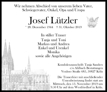 Anzeige von Josef Lützler von Kölner Stadt-Anzeiger / Kölnische Rundschau / Express