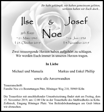 Anzeige von Josef Noe von Kölner Stadt-Anzeiger / Kölnische Rundschau / Express