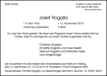 Anzeige von Josef Rogalla von  Schlossbote/Werbekurier 