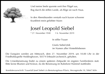 Anzeige von Josef Leopold Siebel von Kölner Stadt-Anzeiger / Kölnische Rundschau / Express