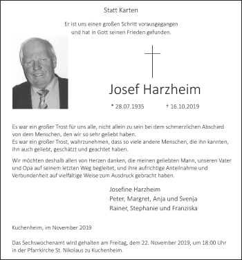 Anzeige von Josefine Harzheim von  Blickpunkt Euskirchen 