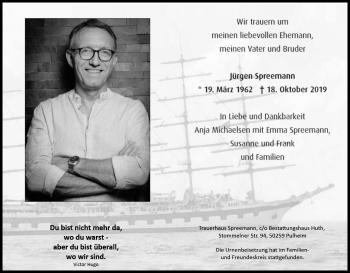 Anzeige von Jürgen Spreemann von Kölner Stadt-Anzeiger / Kölnische Rundschau / Express