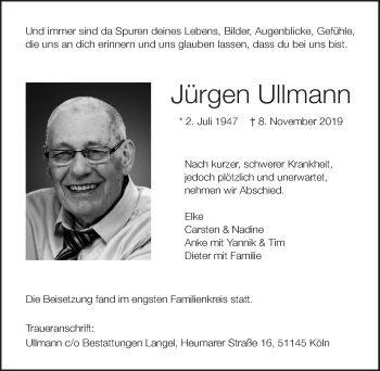 Anzeige von Jürgen Ullmann von  Kölner Wochenspiegel 