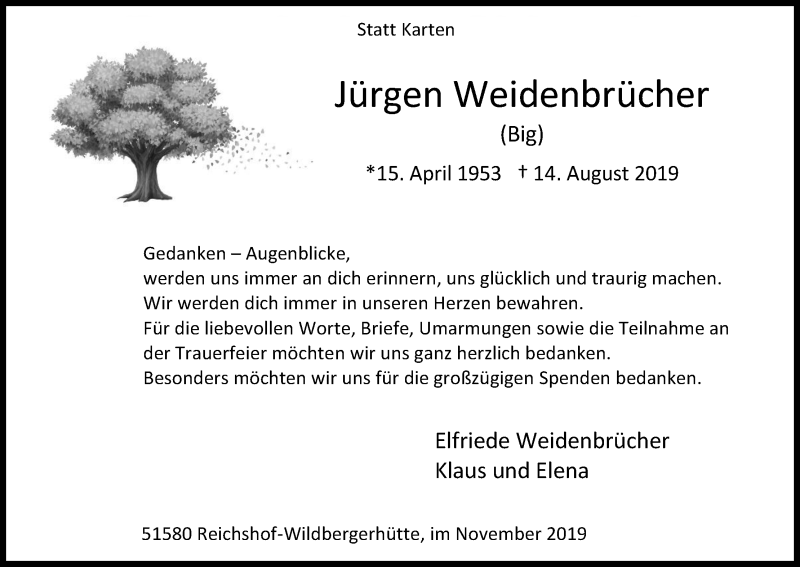  Traueranzeige für Jürgen Weidenbrücher vom 18.07.2023 aus Kölner Stadt-Anzeiger / Kölnische Rundschau / Express