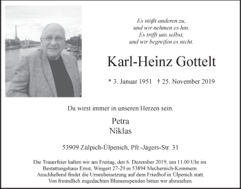 Anzeige von Karl-Heinz Gottelt von  Blickpunkt Euskirchen 