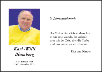 Anzeige von Karl -Willi Blumberg von Kölner Stadt-Anzeiger / Kölnische Rundschau / Express