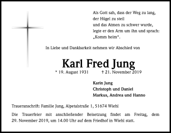Anzeige von Karl Fred Jung von Kölner Stadt-Anzeiger / Kölnische Rundschau / Express