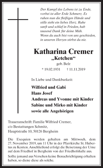Anzeige von Katharina Cremer von  Werbepost 