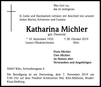 Anzeige von Katharina Michler von Kölner Stadt-Anzeiger / Kölnische Rundschau / Express