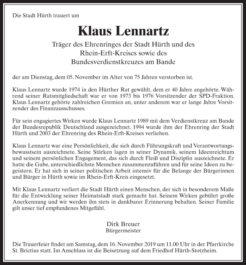  Traueranzeige für Klaus Lennartz vom 18.07.2023 aus  Wochenende 