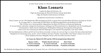 Anzeige von Klaus Lennartz von Kölner Stadt-Anzeiger / Kölnische Rundschau / Express