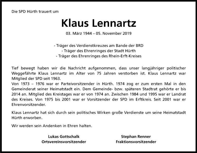  Traueranzeige für Klaus Lennartz vom 18.07.2023 aus Kölner Stadt-Anzeiger / Kölnische Rundschau / Express