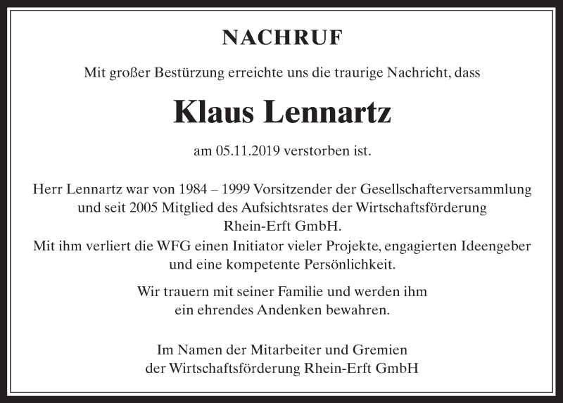  Traueranzeige für Klaus Lennartz vom 18.07.2023 aus  Wochenende  Schlossbote/Werbekurier  Werbepost 