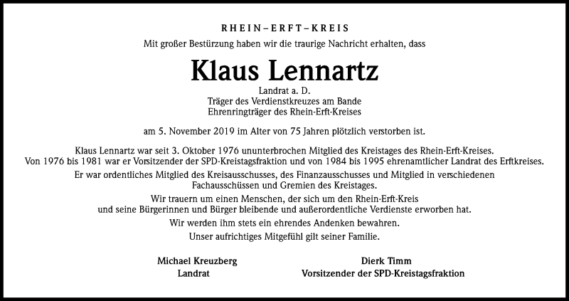  Traueranzeige für Klaus Lennartz vom 18.07.2023 aus Kölner Stadt-Anzeiger / Kölnische Rundschau / Express