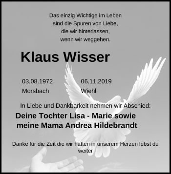 Anzeige von Klaus Wisser von Kölner Stadt-Anzeiger / Kölnische Rundschau / Express