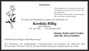 Anzeige von Kordula Billig von  Werbepost 