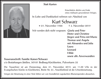 Anzeige von Kurt Schwarz von  Werbepost 