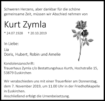 Anzeige von Kurt Zymla von Kölner Stadt-Anzeiger / Kölnische Rundschau / Express