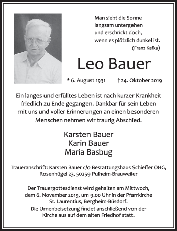 Anzeige von Leo Bauer von  Sonntags-Post 