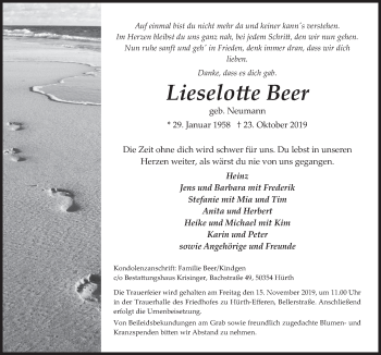 Anzeige von Lieselotte Beer von  Wochenende 