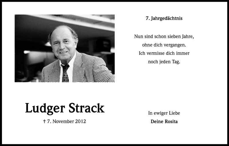  Traueranzeige für Ludger Strack vom 07.11.2019 aus Kölner Stadt-Anzeiger / Kölnische Rundschau / Express