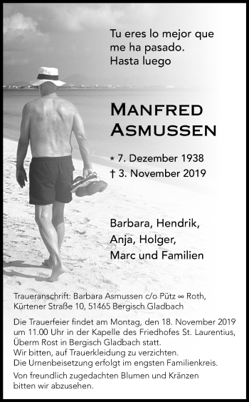 Anzeige von Manfred Asmussen von Kölner Stadt-Anzeiger / Kölnische Rundschau / Express