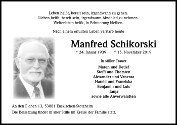 Anzeige von Manfred Schikorski von Kölner Stadt-Anzeiger / Kölnische Rundschau / Express