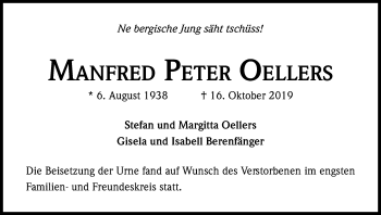 Anzeige von Manfred Peter Oellers von Kölner Stadt-Anzeiger / Kölnische Rundschau / Express