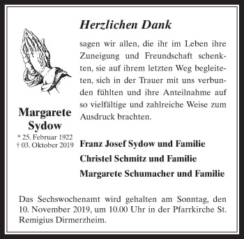 Anzeige von Margarete Sydow von  Werbepost 