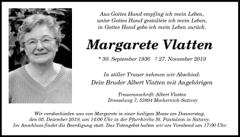 Anzeige von Margarete Vlatten von  Blickpunkt Euskirchen 