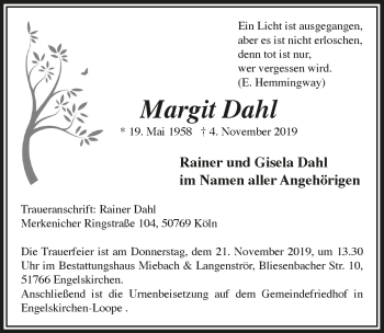 Anzeige von Margit Dahl von  Anzeigen Echo 