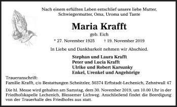 Anzeige von Maria Krafft von Kölner Stadt-Anzeiger / Kölnische Rundschau / Express