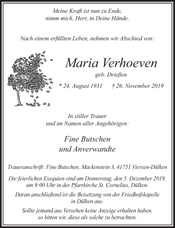 Anzeige von Maria Verhoeven von  Sonntags-Post 
