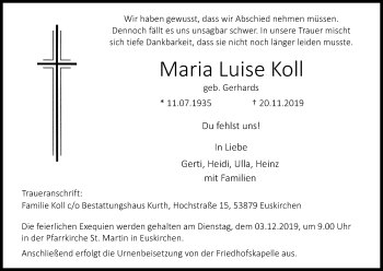 Anzeige von Maria Luise Koll von Kölner Stadt-Anzeiger / Kölnische Rundschau / Express
