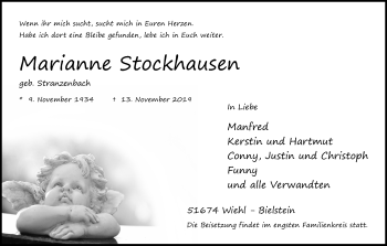 Anzeige von Marianne Stockhausen von Kölner Stadt-Anzeiger / Kölnische Rundschau / Express