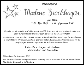 Anzeige von Marlene Brochhagen von Kölner Stadt-Anzeiger / Kölnische Rundschau / Express