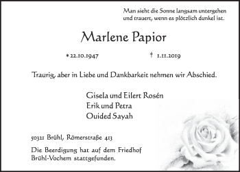 Anzeige von Marlene Papior von  Schlossbote/Werbekurier 