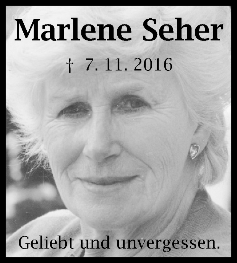  Traueranzeige für Marlene Seher vom 07.11.2019 aus Kölner Stadt-Anzeiger / Kölnische Rundschau / Express