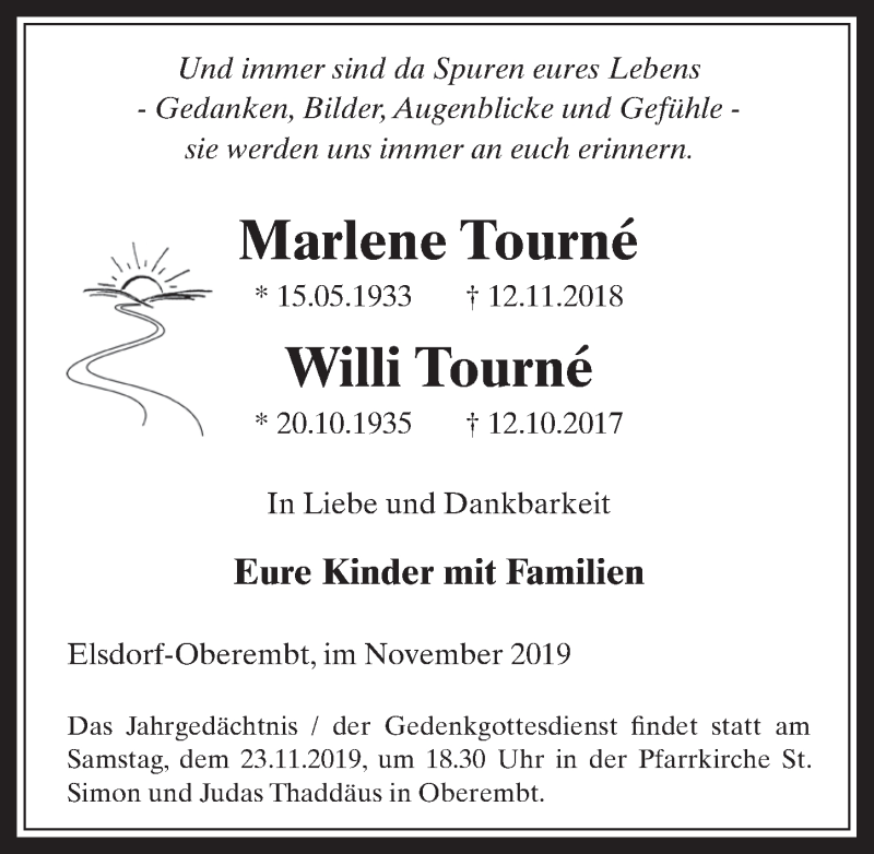  Traueranzeige für Marlene Tourné vom 20.11.2019 aus  Werbepost 
