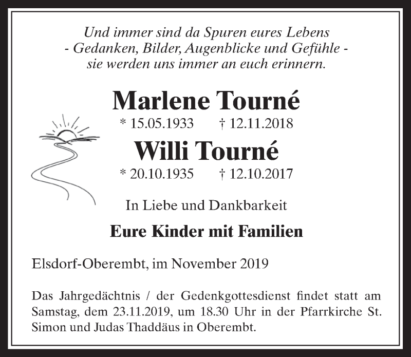  Traueranzeige für Marlene Tourné vom 06.11.2019 aus  Werbepost 