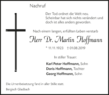 Anzeige von Martin Hoffmann von  Bergisches Sonntagsblatt 