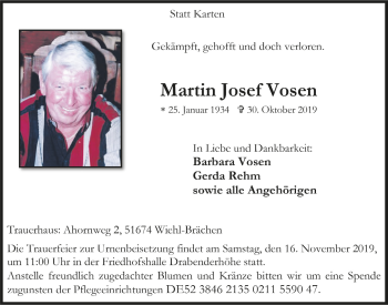 Anzeige von Martin Josef Vosen von  Anzeigen Echo 