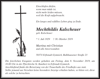 Anzeige von Mechthildis Kalscheuer von  Werbepost 