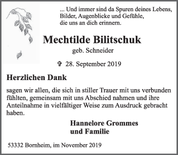 Anzeige von Mechtilde Bilitschuk von  Schaufenster/Blickpunkt 