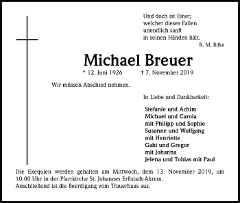Anzeige von Michael Breuer von Kölner Stadt-Anzeiger / Kölnische Rundschau / Express