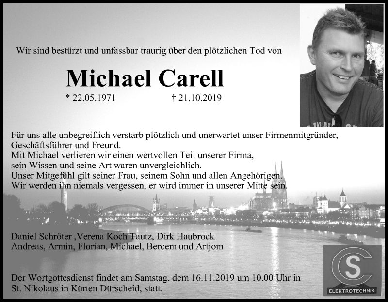  Traueranzeige für Michael Carell vom 09.11.2019 aus Kölner Stadt-Anzeiger / Kölnische Rundschau / Express