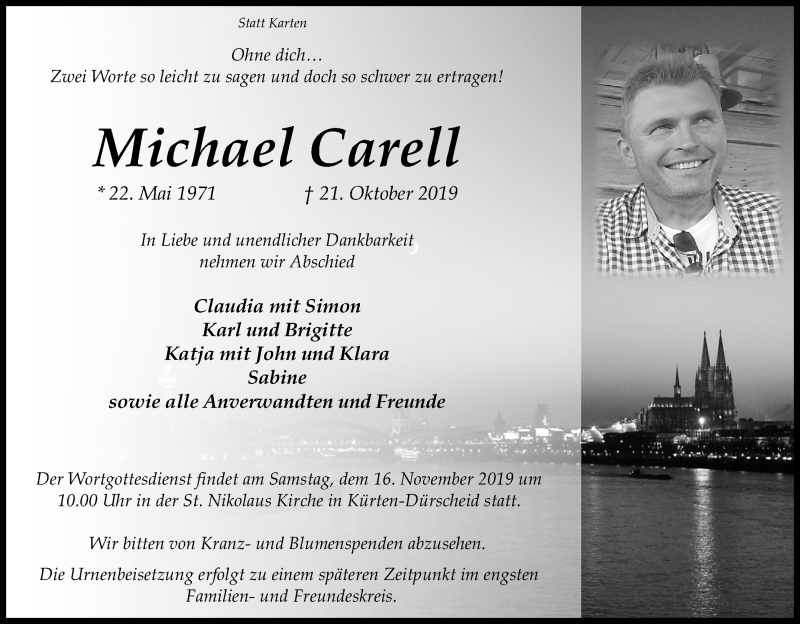  Traueranzeige für Michael Carell vom 09.11.2019 aus Kölner Stadt-Anzeiger / Kölnische Rundschau / Express