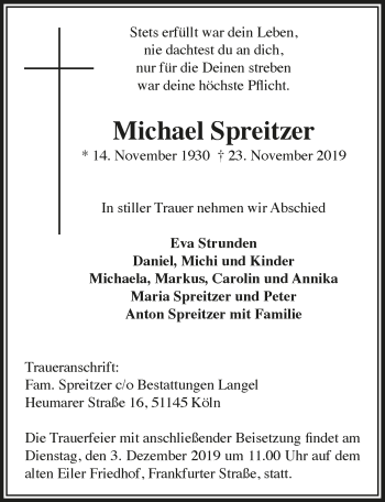Anzeige von Michael Spreitzer 