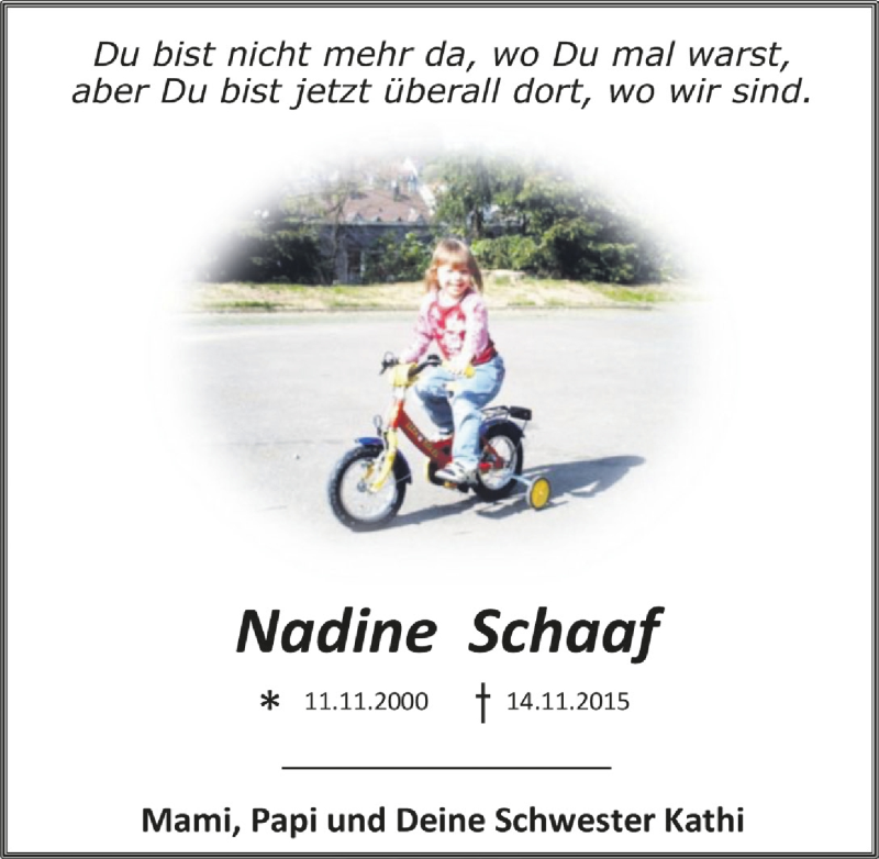  Traueranzeige für Nadine Schaaf vom 13.11.2019 aus  Anzeigen Echo 